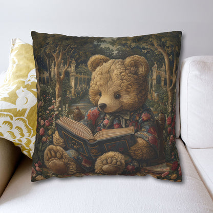 Rococo Teddy Bear Vintage Book Square Pillowcase