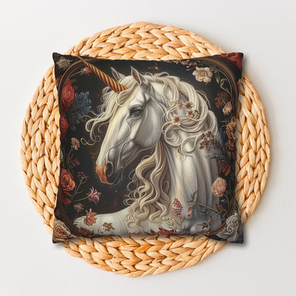 White Unicorn Botanical William Morris Inspired Victorian Pillowcase, Home Decor, Spun Polyester Square Pillowcase