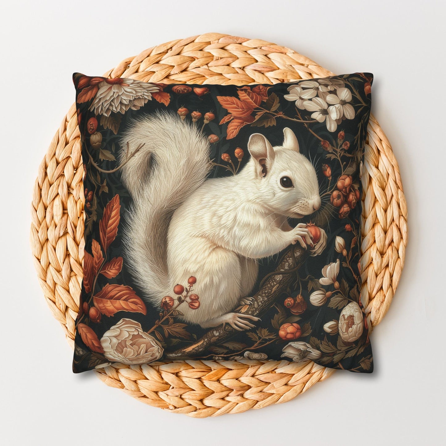 Woodland White Squirrel Fall Autumn Forest Decorative Square Pillowcase