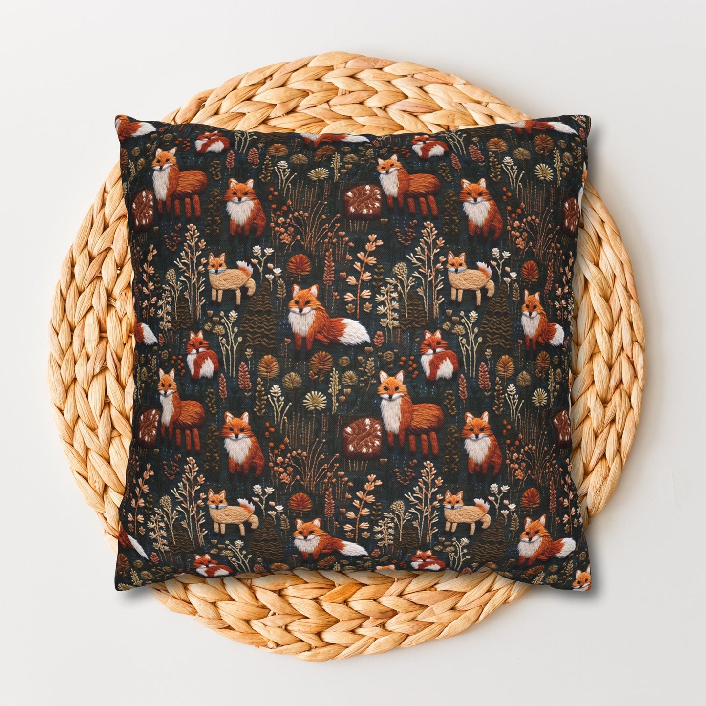 Woodland Foxes Embroidery-Style Pillowcase
