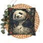 Panda Floral Throw Pillowcase - Vintage Botanical Spun Polyester Cushion Cover