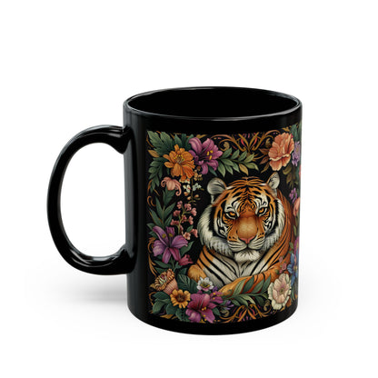 Tropical Tiger William Morris Inspired Black Coffee Mug For Her Him Ceramic Mug Black Mug  11oz, 15oz