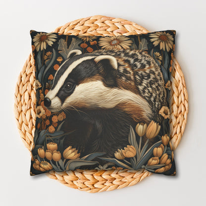 William Morris Inspired Botanical Badger Decorative Pillowcase