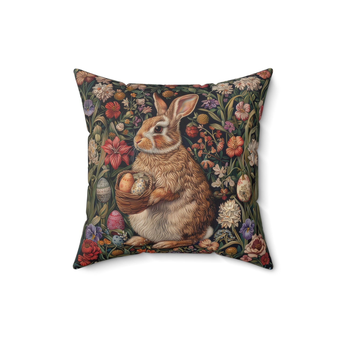 William Morris Inspired Easter Bunny Forest Florals Square Pillow, Throw Pillow, Home Decor, Accent Pillow, Easter Decor