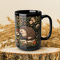 William Morris Inspired Botanical Hedgehog Black Coffee Mug For Her Him Ceramic Mug Black Mug 11oz, 15oz