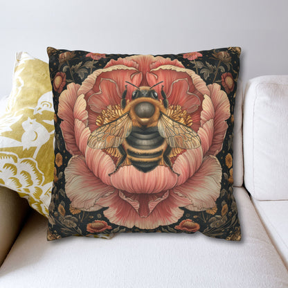 Bumblebee Pink Peony Pillowcase, William Morris Decor, Throw Cushion, Floral Home Decor, Square Pillow Cover