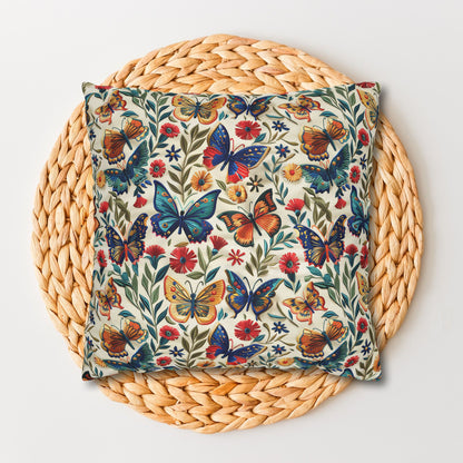 Colorful Spring Butterfly Embroidery-Style Pattern Pillowcase