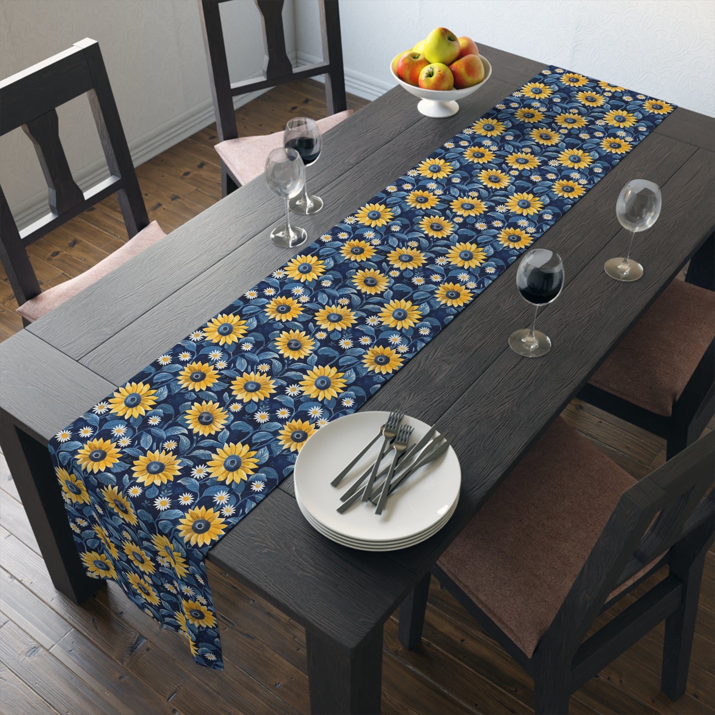 Sunflower Table Runner, Rustic Farmhouse Floral Dining Decor, Fall Tabletop Accent
