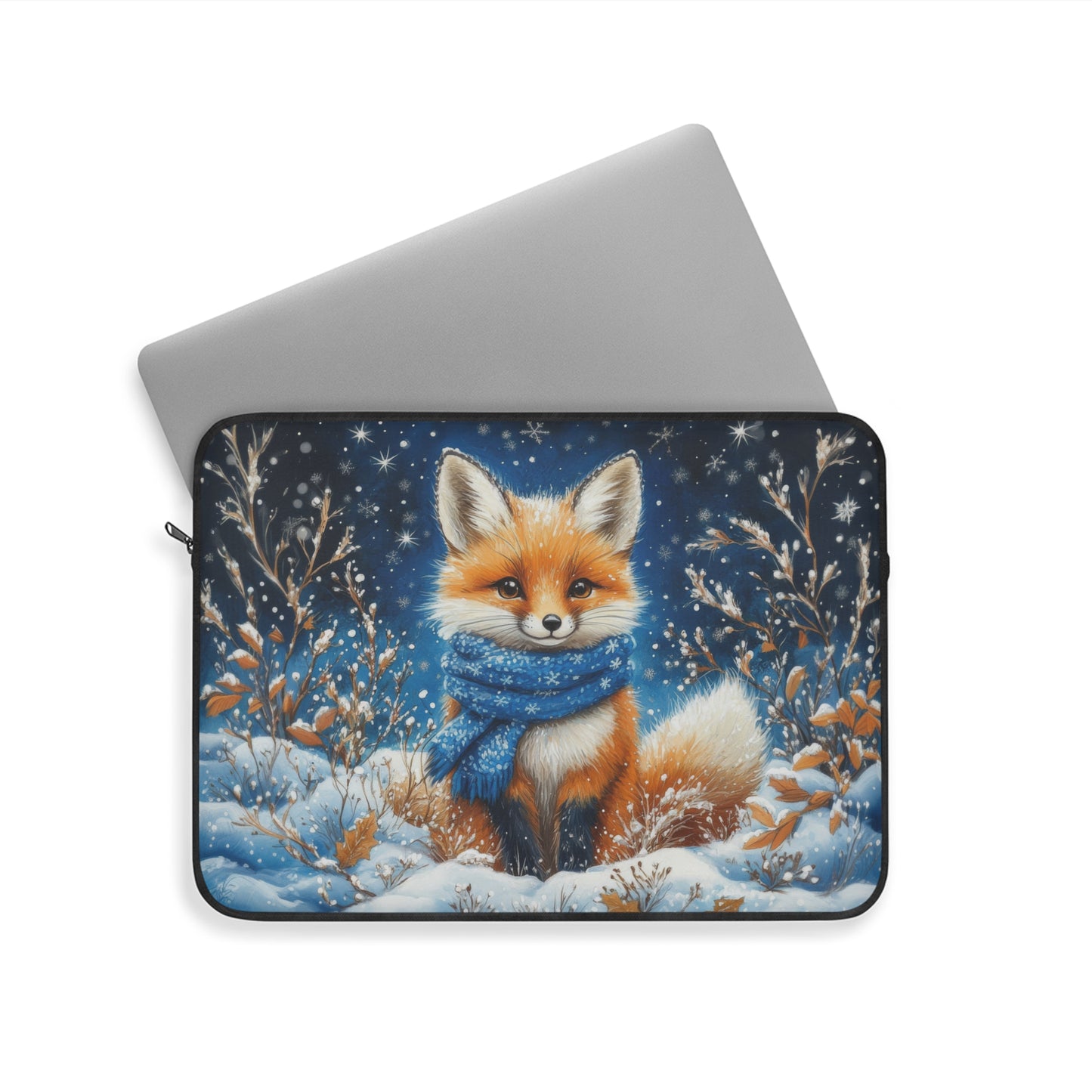 Winter Fox Laptop Sleeve, Cozy Woodland Snow Art Case, Cute Red Fox in Scarf Winter Laptop Cover (12”, 13”, 15”)