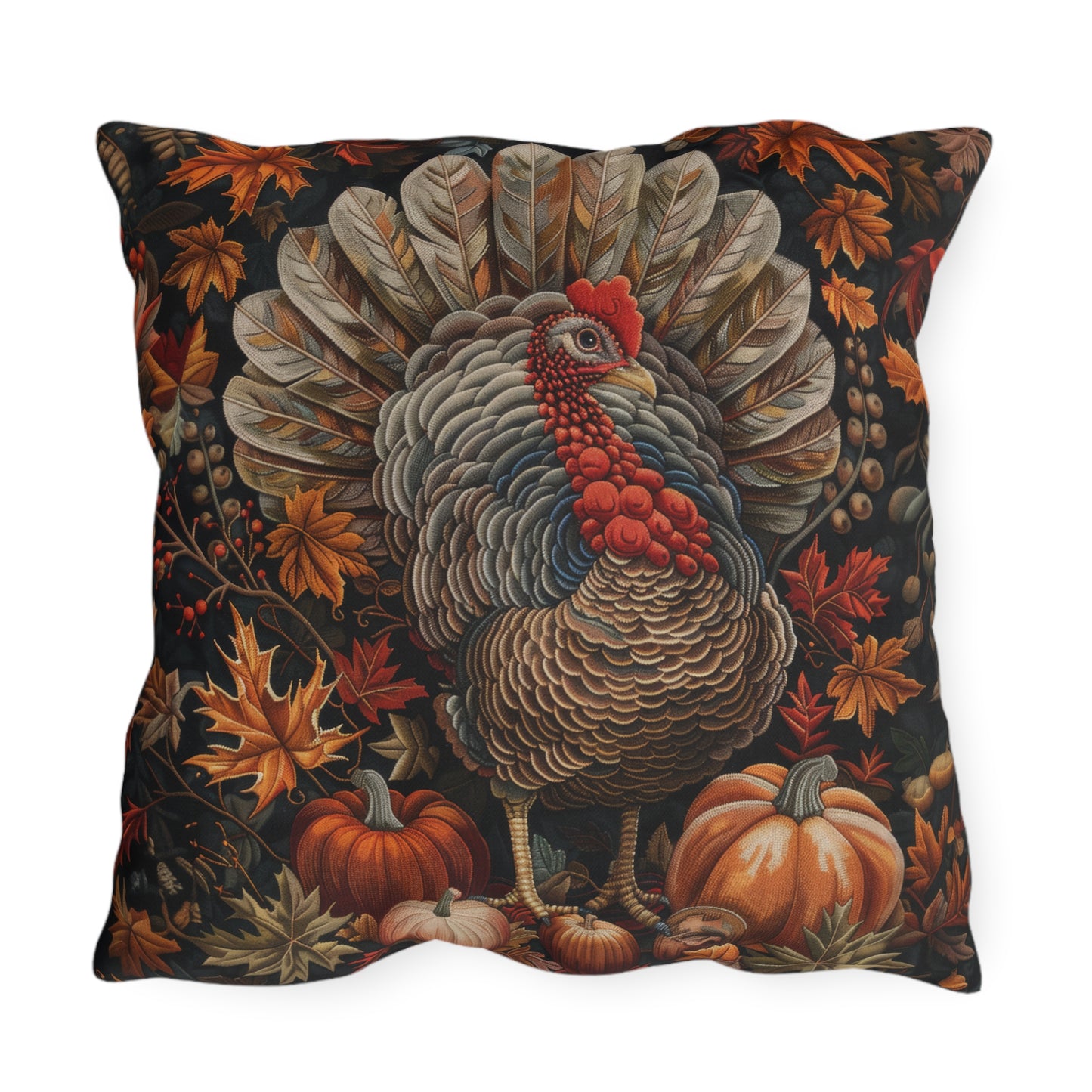 Thanksgiving Turkey Outdoor Pillow, Fall Harvest Throw Pillow, Autumn Pumpkin Cushion, Rustic Seasonal Decor, Farmhouse Accent Pillow