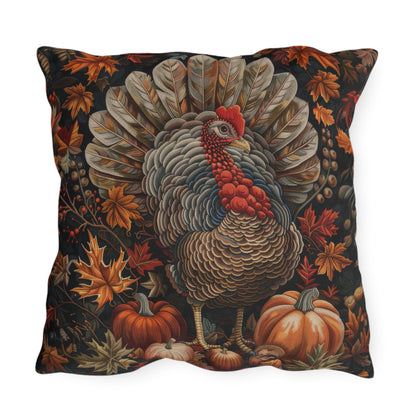 Thanksgiving Turkey Outdoor Pillow, Fall Harvest Throw Pillow, Autumn Pumpkin Cushion, Rustic Seasonal Decor, Farmhouse Accent Pillow