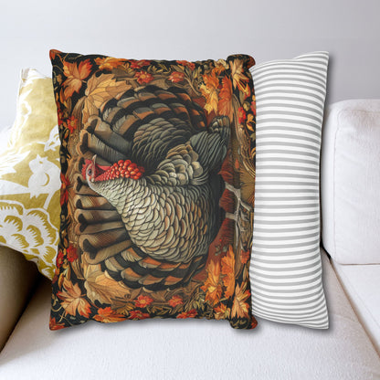 Thanksgiving Turkey Pillowcase, Rustic Harvest Cushion with Autumn Leaves, Farmhouse Fall Home Décor