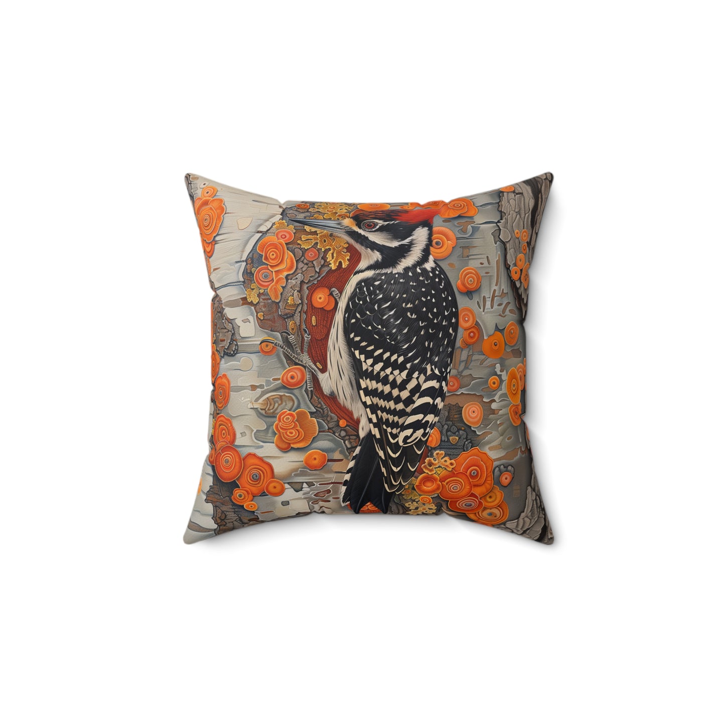 Woodpecker Decorative Pillow, Autumn Woodland Decor, Nature Bird Throw Pillow, Forest Accent Cushion, Cozy Cabin Home Decor