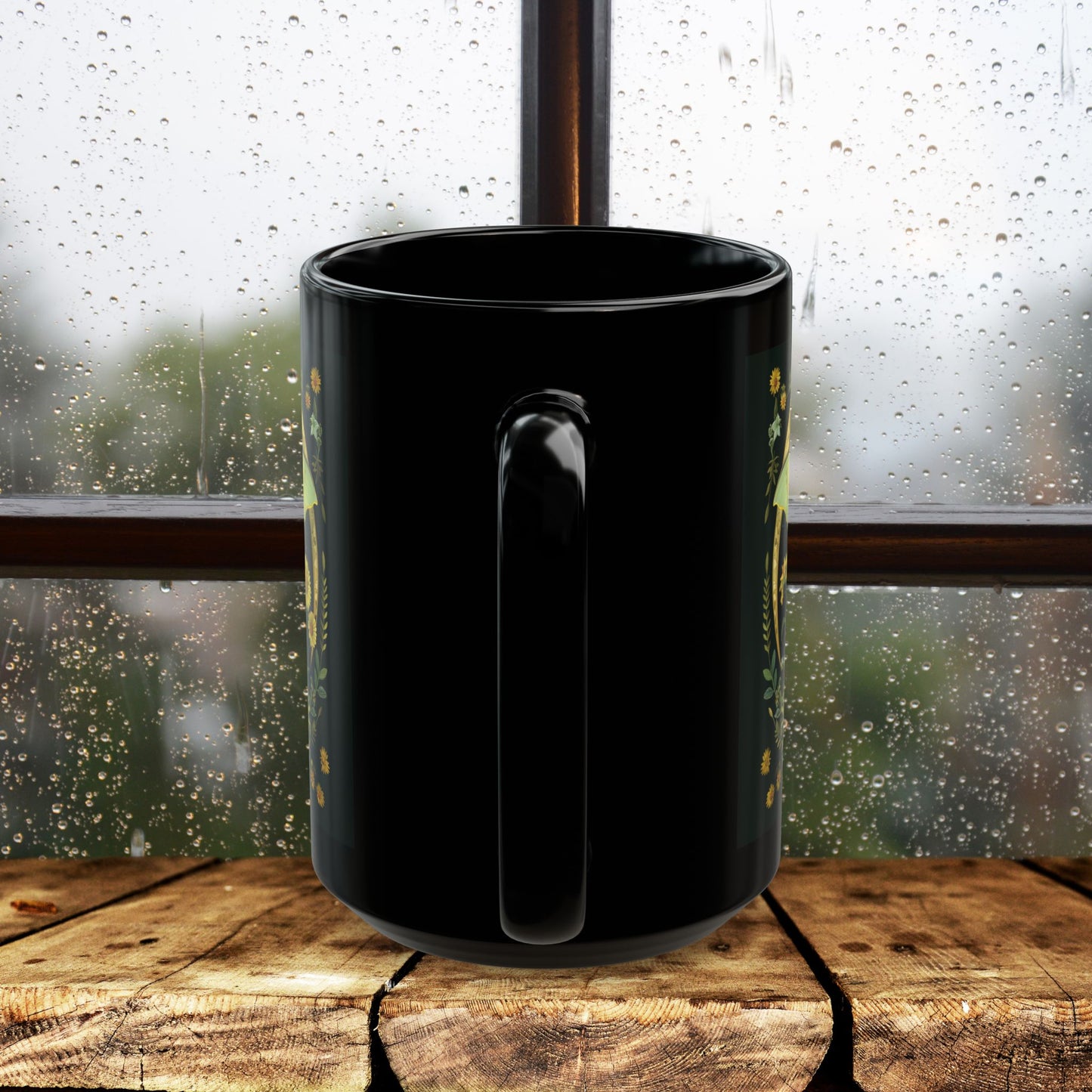 William Morris Inspired Luna Moth Crescent Moon Black Coffee Mug 11oz | Magical Luna Moth Ceramic Black Mug Gift