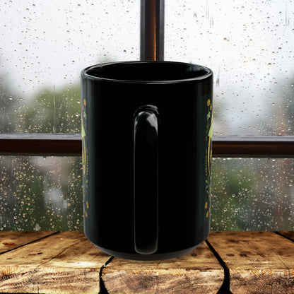 William Morris Inspired Luna Moth Crescent Moon Black Coffee Mug 11oz | Magical Luna Moth Ceramic Black Mug Gift