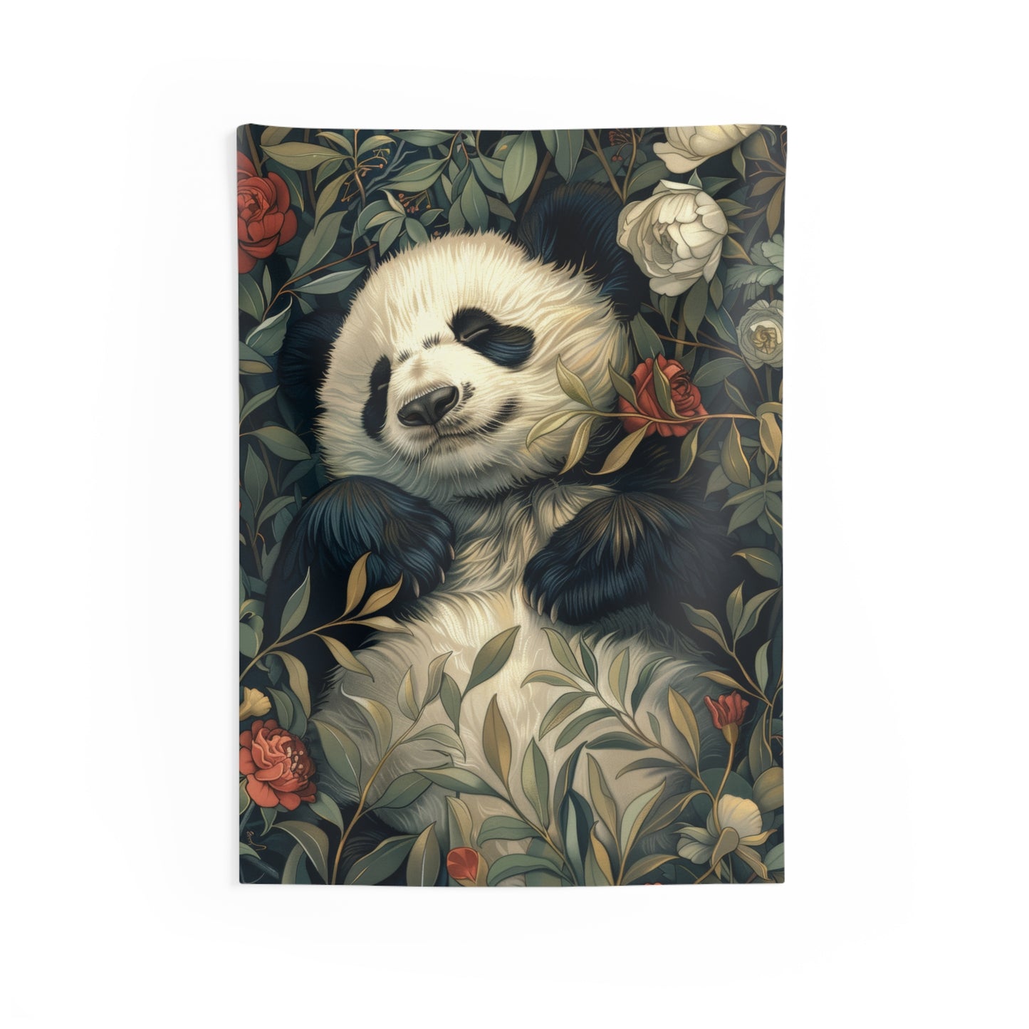 Tapestry of Botanical Panda | William Morris Medieval Inspired | Cottagecore Hanging and Home Decor