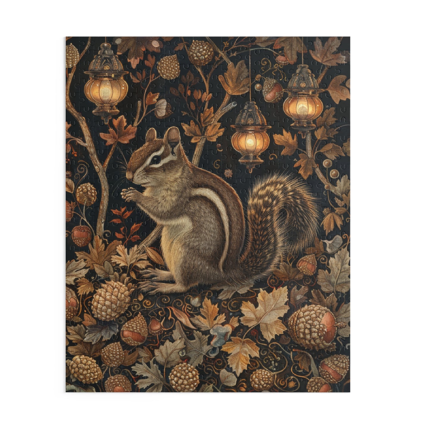 Chipmunk Among Acorn Lanterns Jigsaw Puzzle, Chipmunk Fall Autumn 120 252 500-Piece Family Gift Box Puzzle, Holiday Puzzle Game