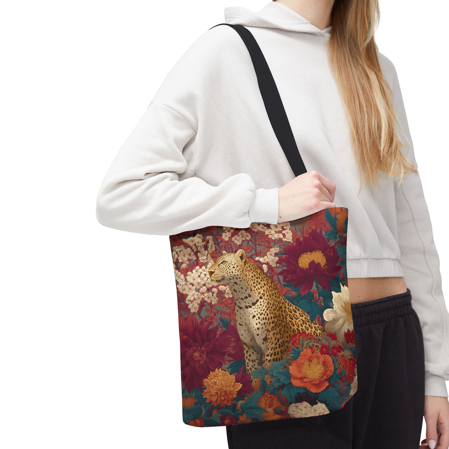 Botanical Cheetah Tote Bag, William Morris Inspired Exotic Jungle Cat Market Bag