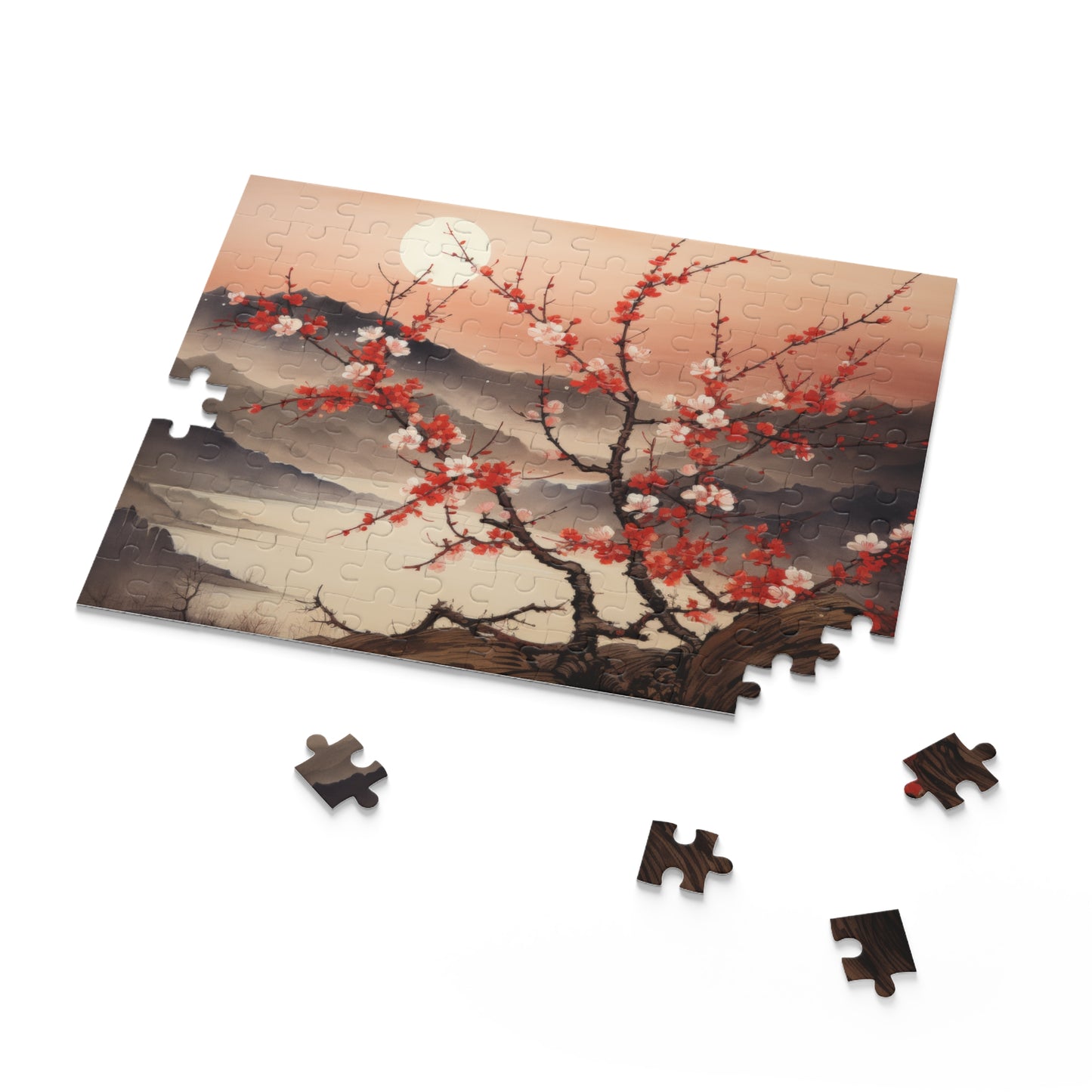 Japanese plum blossoms in moonlight, vintage ink (120, 252, 500-Piece) Adult Jigsaw Puzzle, Gift Him Her