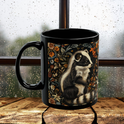 William Morris Inspired Botanical Skunk Black Coffee Mug Gift 11 oz, 15 oz