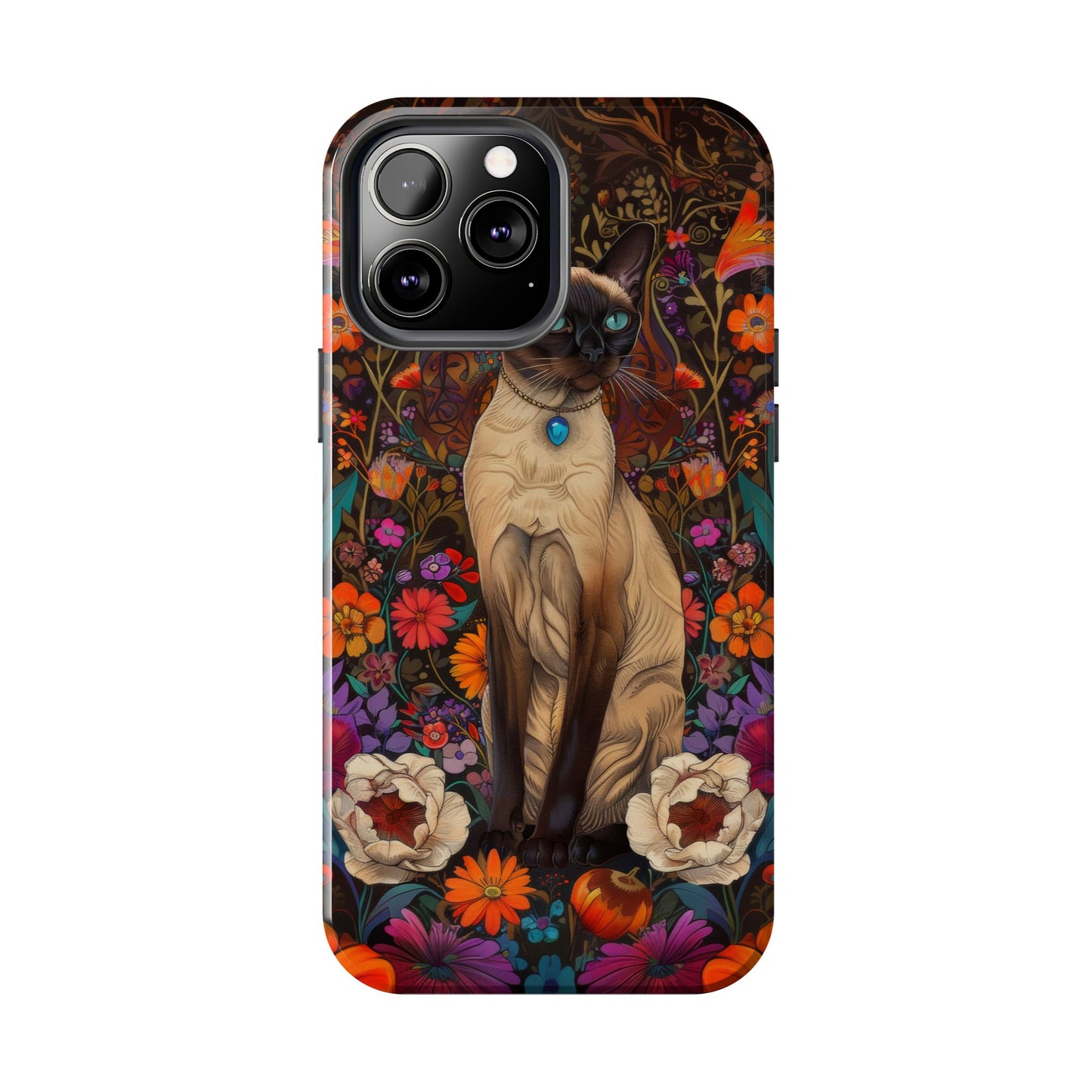 Art Deco Siamese Cat In The Style of William Morris iPhone Tough Case