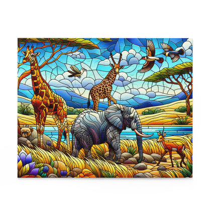 Stained Glass African Savanna forest landscape scene Jigsaw Puzzle (120, 252, 500-Piece)