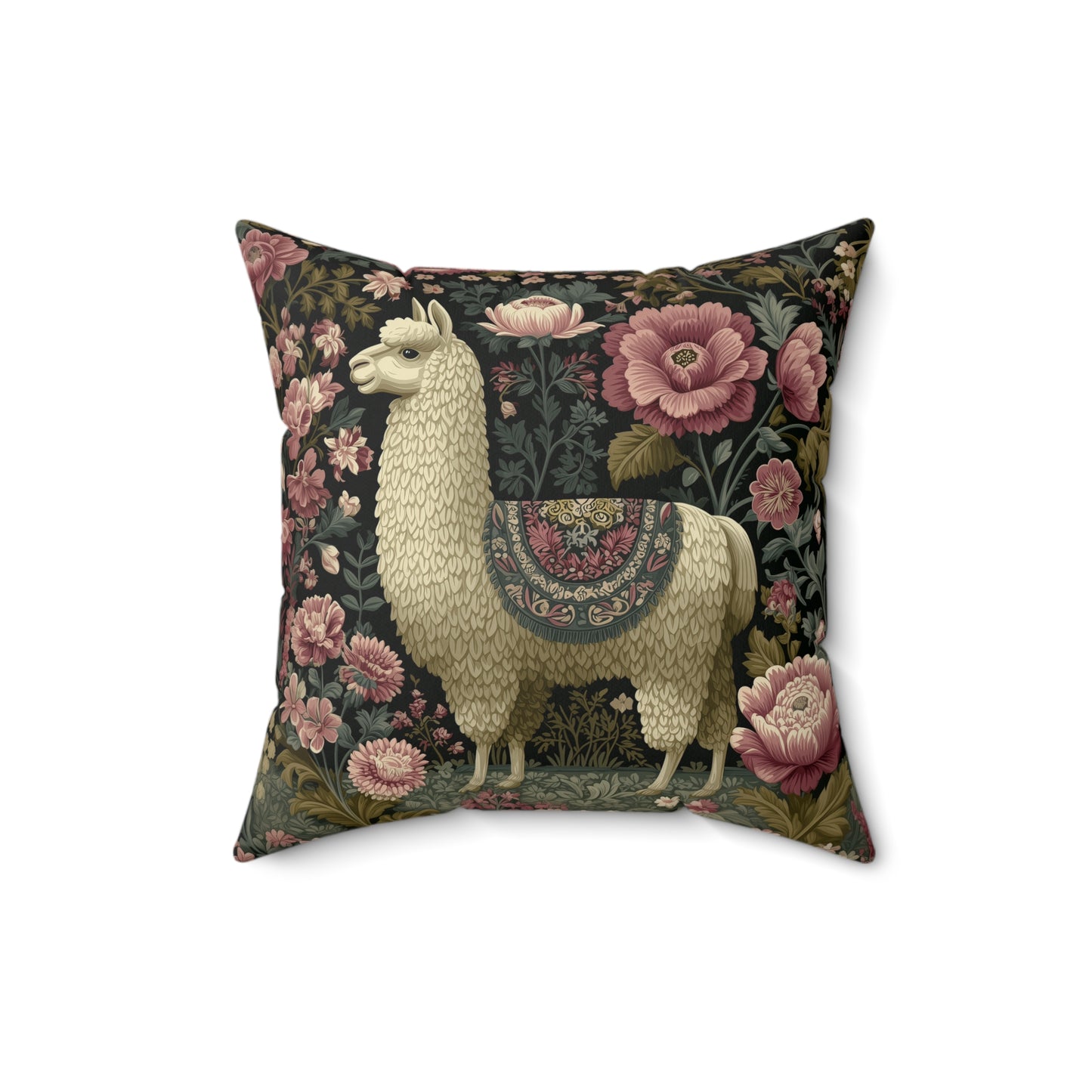 Llama Floral Pillow, William Morris Style Animal Cushion with Vintage Botanical Design