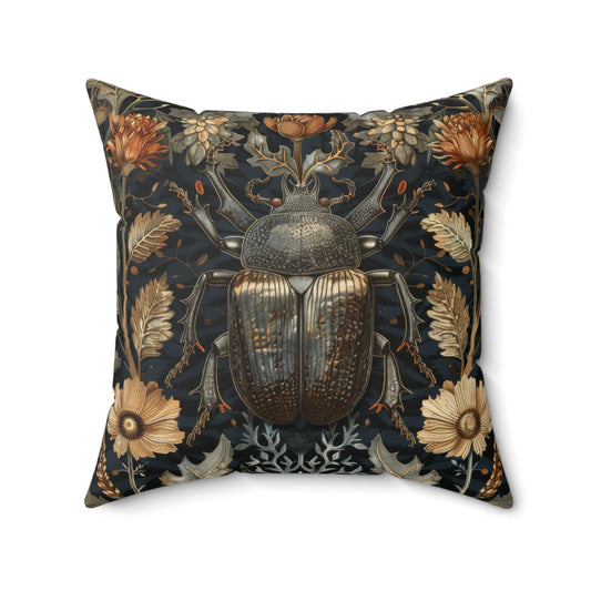 Rhinoceros Beetle Botanicals Decorative Pillow, William Morris Inspired Vintage Home Decor, Spun Polyester Square Pillow