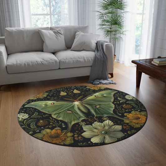 Woodland Luna Botanical Round Rug, William Morris Inspired Decor Carpet, Area Mat Floral Design