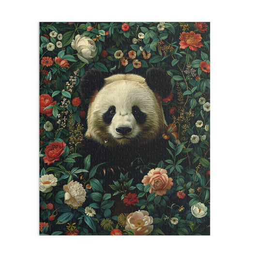 William Morris Inspired Botanical Flowers Panda Jigsaw Puzzle Box | Cottage-core Art Nouveau Puzzle Box (120, 252, 500-Piece)