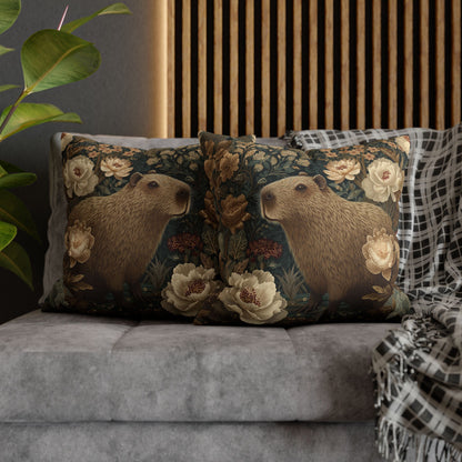 Capybara Botanical Pillowcase, William Morris Style Vintage Floral Animal Cushion