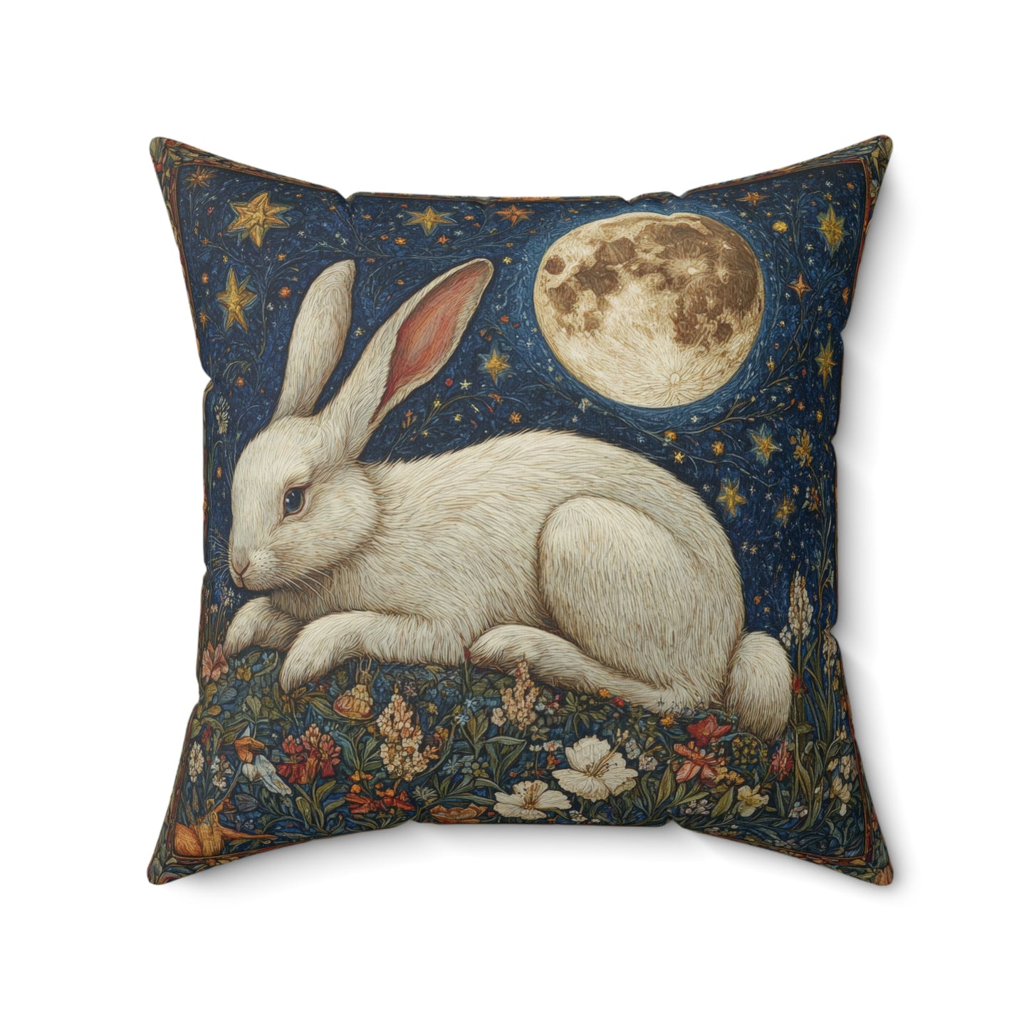 Victorian Whimsy Full Moon Rabbit Decorative Pillow | Elegant Home Decor Accent Pillow | Rabbit Lover Pillow Gift