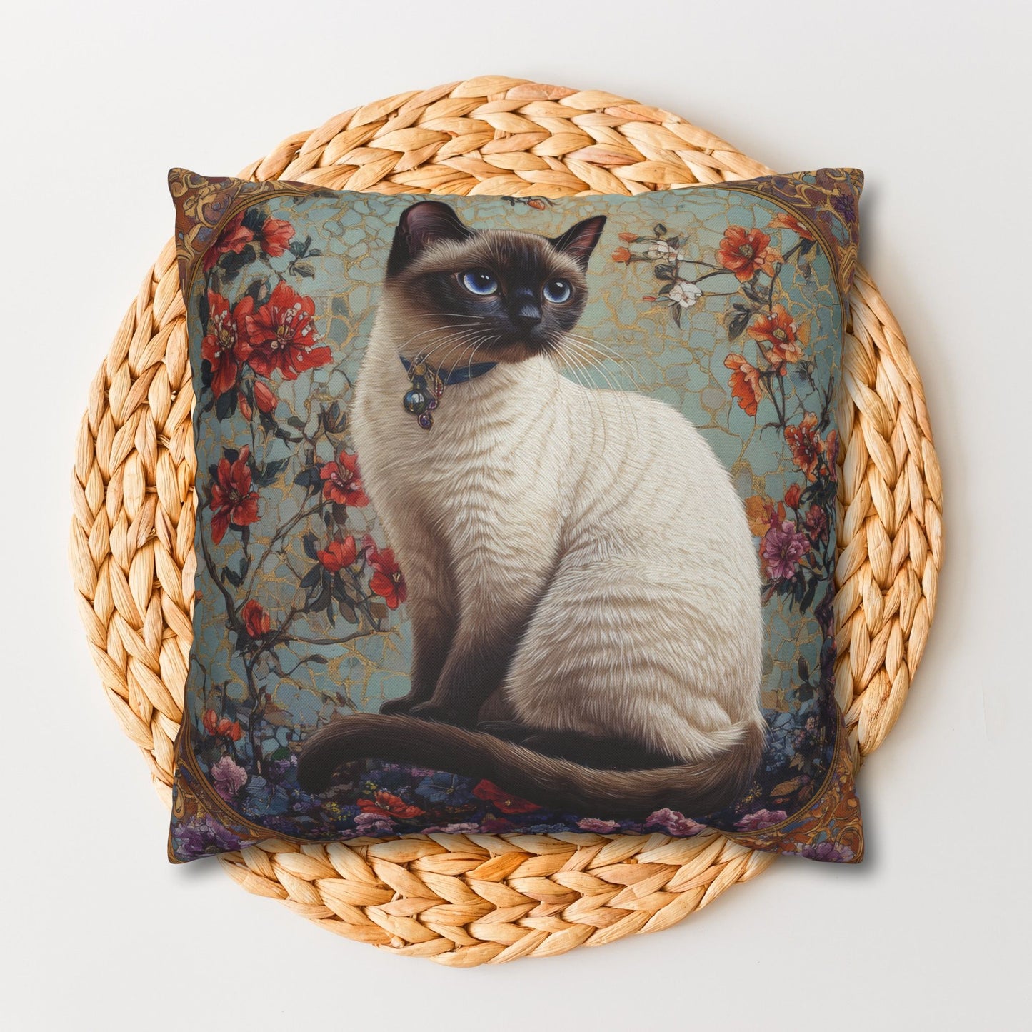 Art Deco Siamese Cat Vintage Square Pillowcase