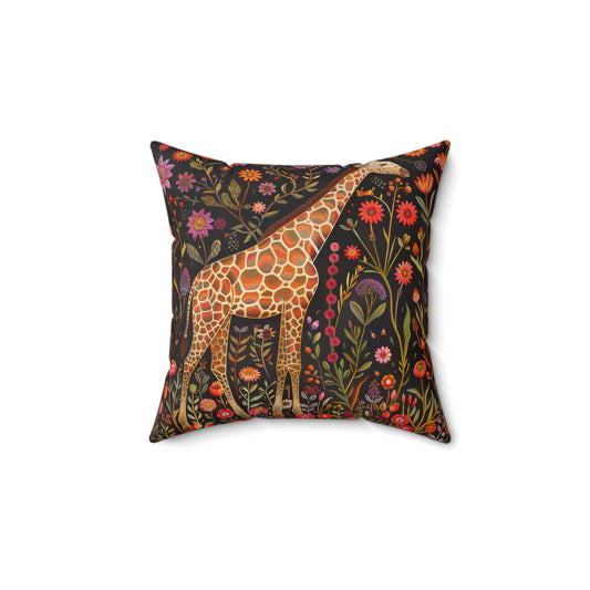 Forest Floral Giraffe Decorative Pillow Morris Inspired | Cottage-core Pillow