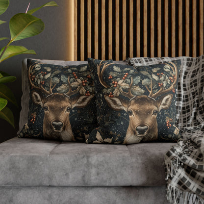 Christmas Reindeer Winter Pillowcase, William Morris Style Festive Woodland Decorative Cushion