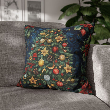 Christmas Tree Pillowcase, Holiday Throw Cushion, Festive Decor Gift, Elegant William Morris Inspired Design