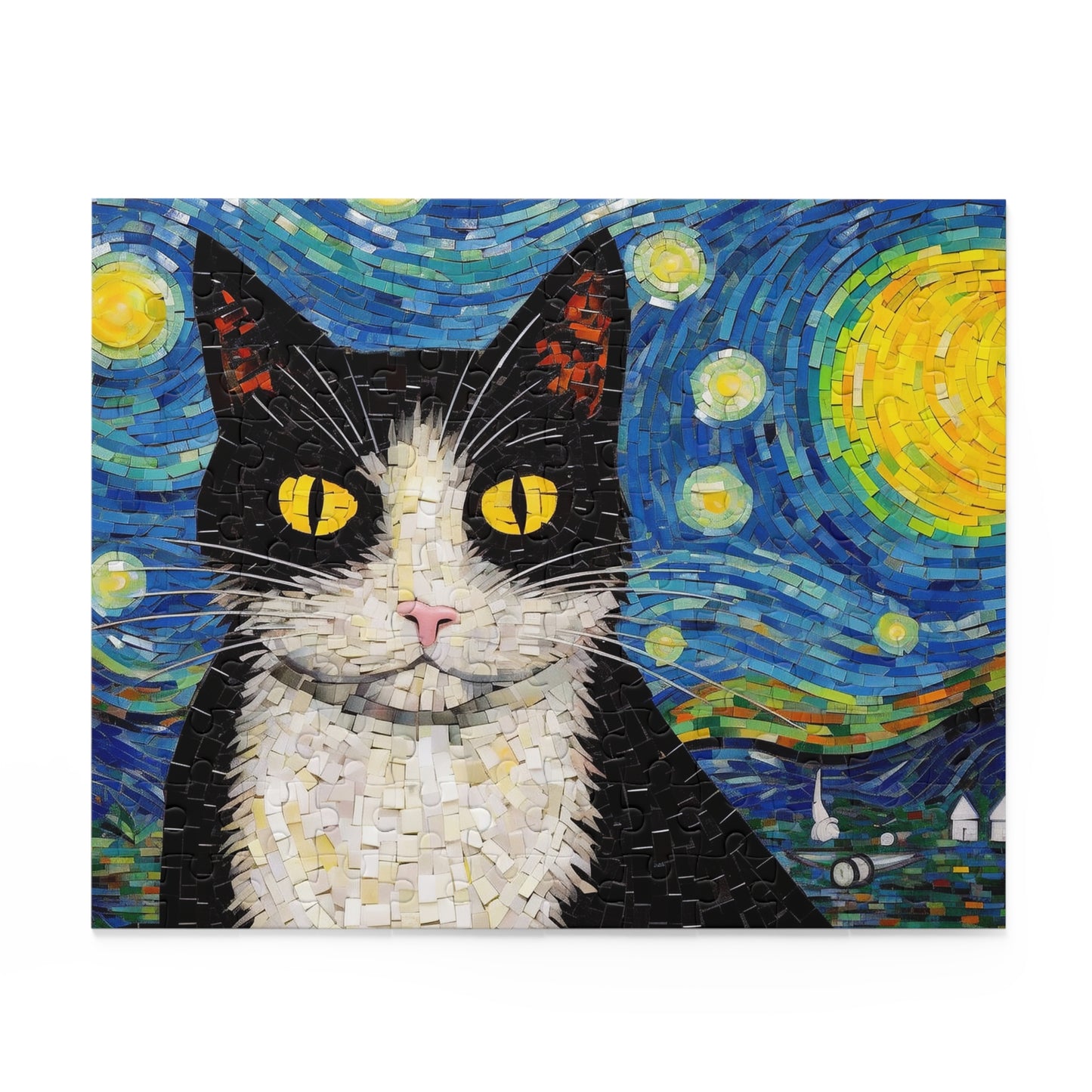Tuxedo Cat The Starry Night Puzzle Van Gogh  (120, 252, 500-Piece) Gift-Ready Box, Adult Jigsaw Puzzle