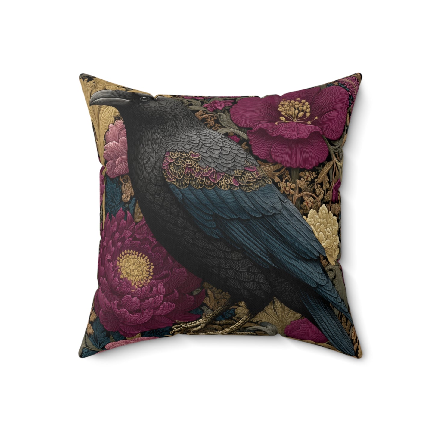 Elegant Raven & Peony Floral Pillow, Gothic Dark Academia Throw Pillow, Bohemian Raven Pillow, Gothic Home Decor, Gift for Bird Lovers