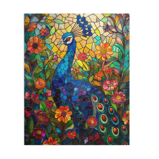 Stained Glass Peacock Wildflowers Puzzle Box (120, 252, 500-Piece) Family Jigsaw Puzzle, Puzzle Box Gift