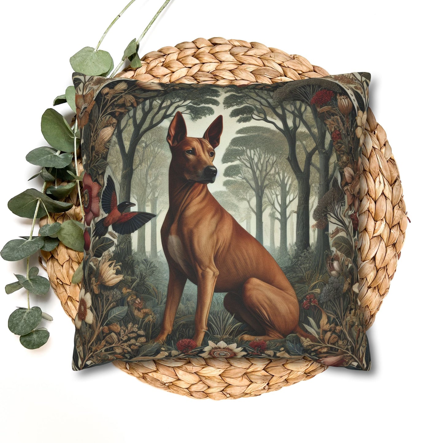 Brown Thai Ridgeback Dog Ornate Botanical Themed Forest Pillowcase