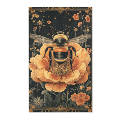 Vintage Botanical Bumblebee Rectangle Area Rug, Cottagecore Living Room Carpet, Floral Room Art Deco Rug, Housewarming Gift, Moms Gift