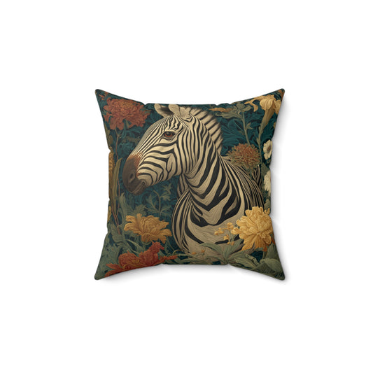 Zebra Botanical Decorative Pillow, William Morris Style Botanical Animal Cushion for Elegant Home Décor