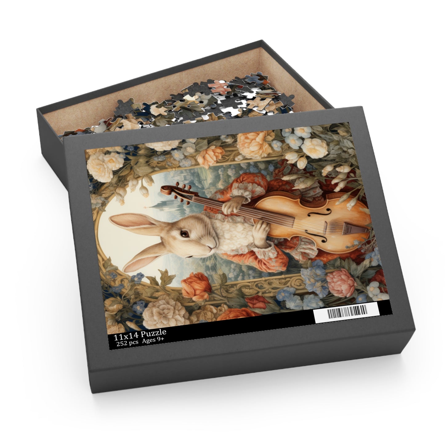 William Morris Inspired Victorian Rococo Rabbit Plays The Cello  Jigsaw Puzzle (120, 252, 500-Piece)