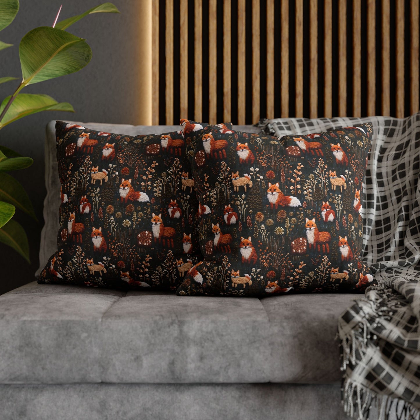 Woodland Foxes Embroidery-Style Pillowcase