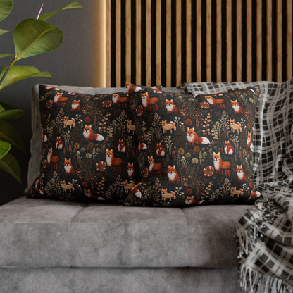 Woodland Foxes Embroidery-Style Pillowcase