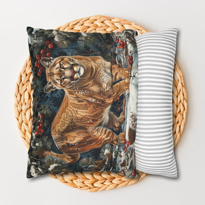 Winter Mountain Lion William Morris Inspired Decorative Pillowcase