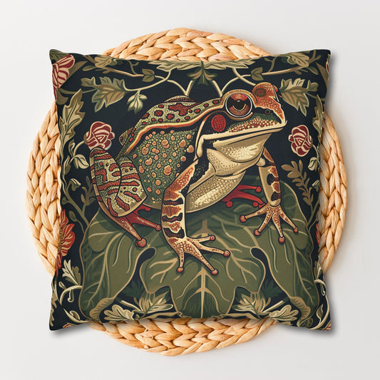 William Morris Inspired Botanical Frog Pillowcase, Cottagecore Design