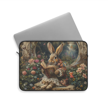 Whimsical Rabbit Reading Laptop Sleeve, Vintage Floral Bunny Art Case, Cute Protective Cover