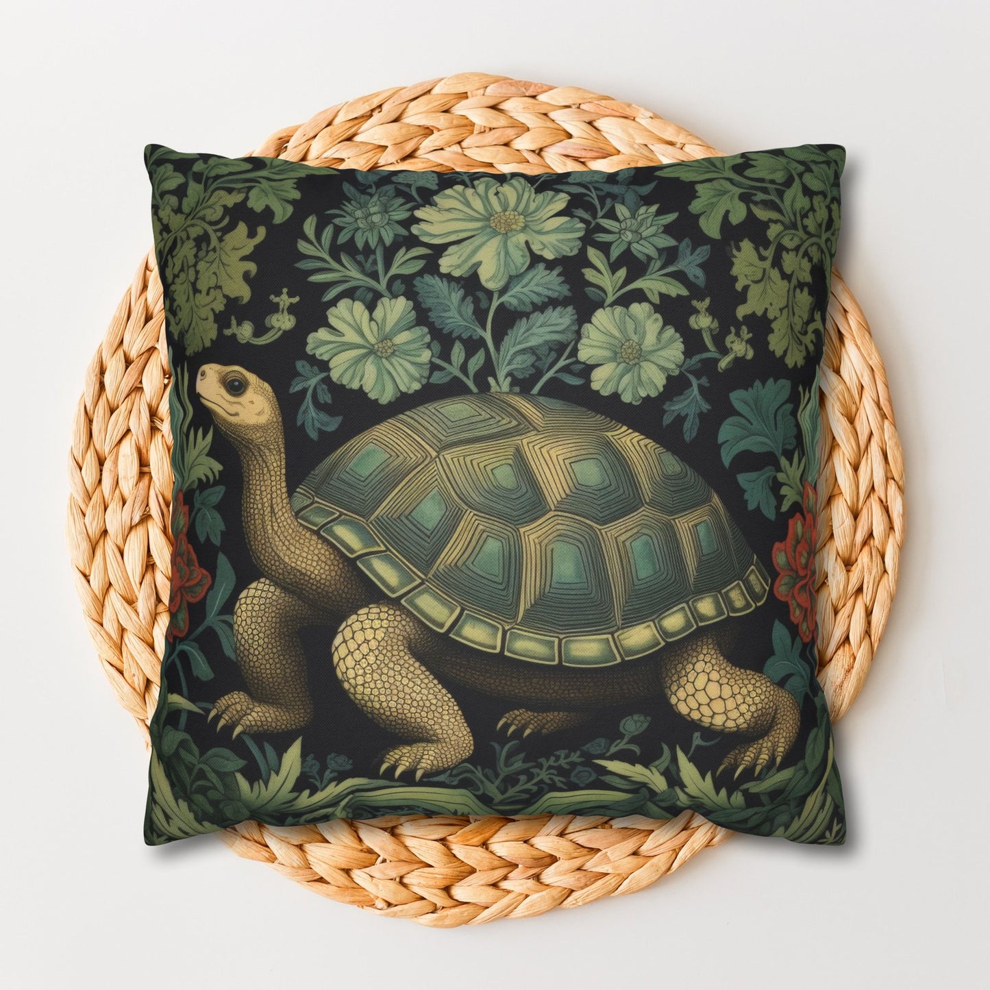 William Morris Inspired Botanical Tortoise Decorative Pillowcase
