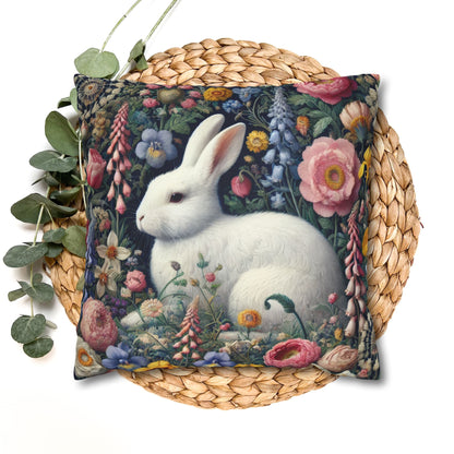 Floral Bunny Pillowcase, Cozy Home Decor, Cute Easter Gift, Soft Throw Pillow Cover, Spring Decoration
